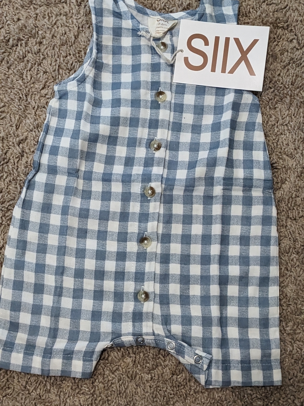 SIILX Blue and White Gingham Button-Front Kids One-Piece